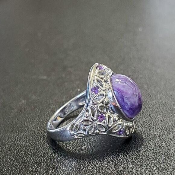 Lorenzo white gold charoite & amethyst ring - Picture 3 of 8